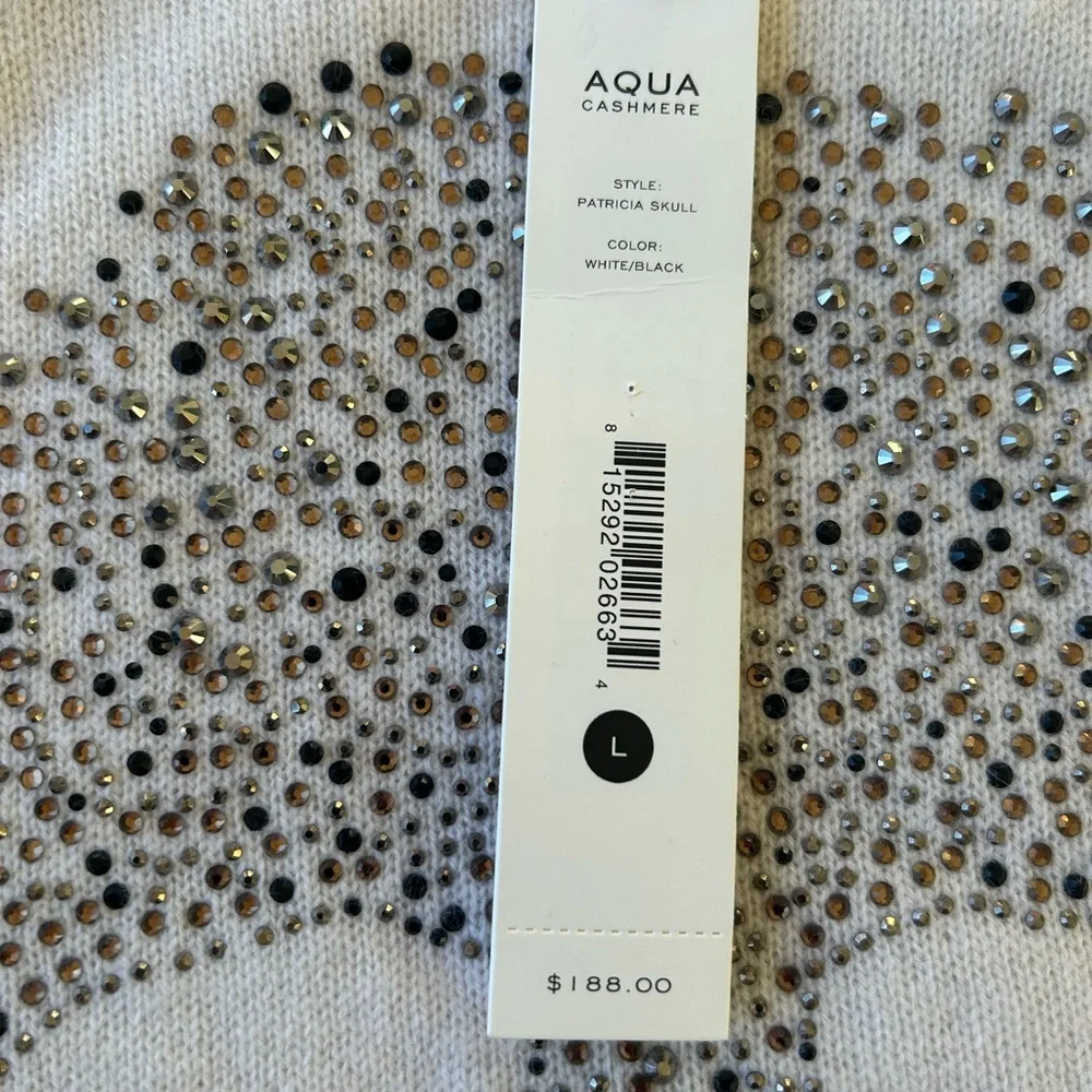 Aqua 100% Cashmere Embellished Skull Cashmere Baseball Style Sweater Large NWT